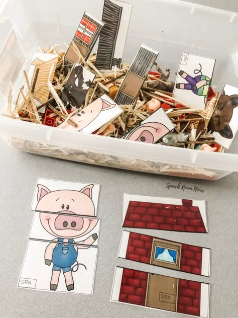 The Three Little Pigs Sensory Bin Nursery Rhymes Sensory Bin, The 3 Little Pigs Activities Preschool, Three Pigs Activities, 3 Little Pigs Eyfs, 3 Little Pigs Activities Preschool, Three Little Pigs Eyfs, Three Little Pigs Activities Preschool, 3 Little Pigs Craft, Three Little Pigs Craft