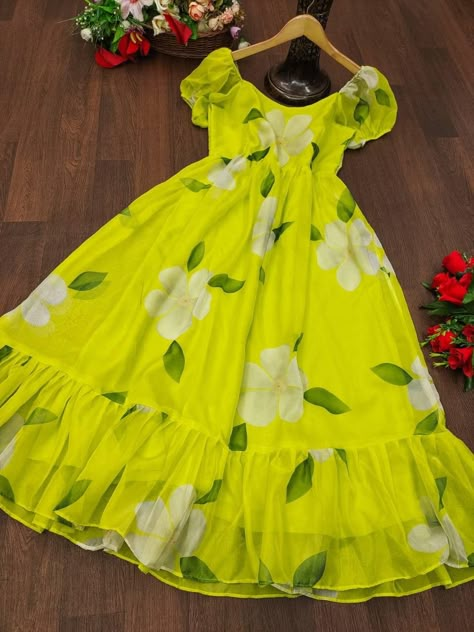 maxi dress Organza Frocks, Organza Material, Indian Dresses For Women, Simple Frock Design, Long Frock Designs, Kids Dress Collection, Long Gown Design, Simple Frocks, Kids Blouse Designs