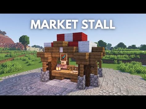 Stall Designs Minecraft, Minecraft Villager Trading Stands, Minecraft Food Market Ideas, Minecraft Villager Market Ideas, Trading Stalls Minecraft, Minecraft Food Stall Ideas, Villager Marketplace Minecraft, Shop Stand Minecraft, Market Stall Minecraft Ideas