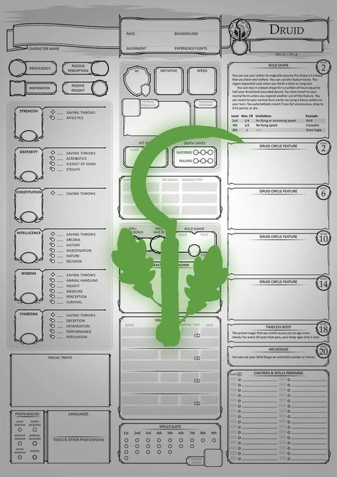 Class Character Sheets - The Druid - Dungeon Masters Guild | Dungeon Masters Guild Druid Character Sheet, Dnd Notes, Druid Character, Dnd Druid, Dnd Character Sheet, Wild Shape, Forest Moon, Campaign Ideas, Character Sheets