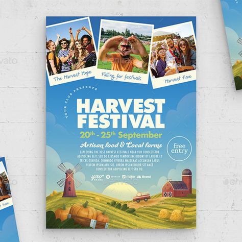 Harvest Festival Flyer Template Festival Flyer, Artisan Food, Local Farm, Harvest Time, Harvest Festival, Flyer Template, Design Ideas, Typography, Photoshop