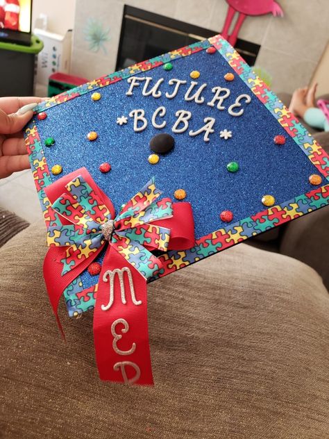 Graduation cap decorations Aba Graduation Cap Decoration, Aba Cap Decoration, Sped Teacher Graduation Cap, Bcba Graduation Cap, Aba Graduation Cap, College Cap Decorations, Education Graduation Cap, Teacher Graduation Cap, Grad Hats