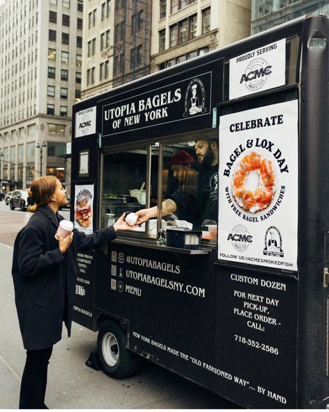 Nyc Food Trucks, Bagel Food Truck, Food Truck Photoshoot, Food Truck Marketing, Food Truck Photography, Bagel Bread, Grab Food, Food Truck Menu, New York Bagel