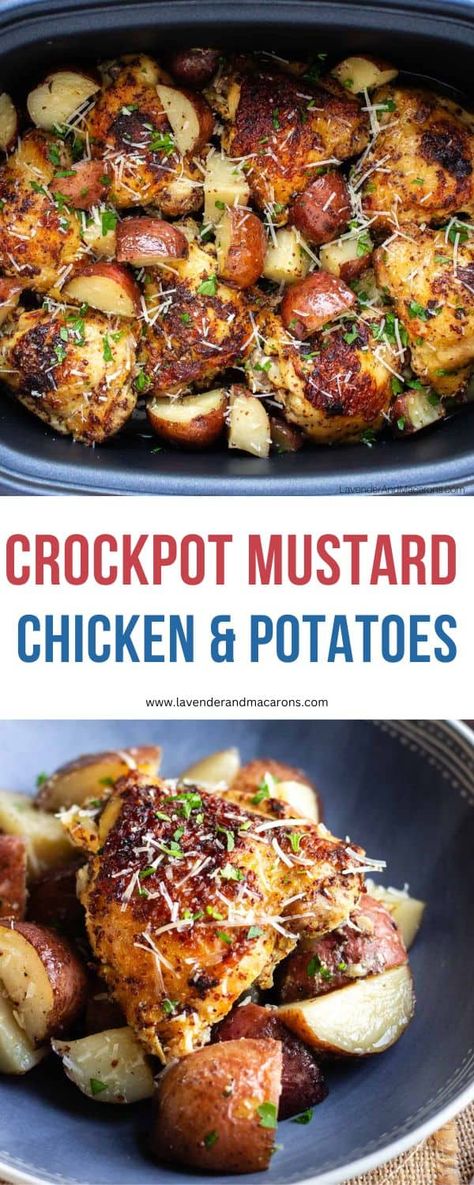 This Crockpot Mustard Chicken with Potatoes is all about turning a classic dinner recipe into an easy, hearty, and delicious family meal. Crockpot Cookies, Slow Cooker Chicken Potatoes, Easy Prep Meals, Slower Cooker Recipes, Crockpot Chicken And Potatoes, Gluten Free Crock Pot, Potato Recipes Crockpot, Crockpot Chicken Thighs, Red Potato Recipes