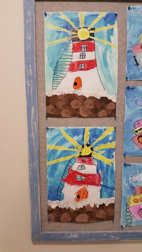 The Lighthouse Keepers Lunch, Lighthouse Keepers Lunch, Lighthouse Crafts, Seaside Art, Lighthouse Keeper, Teaching Inspiration, Arts Ed, Kids Pictures, Art Education