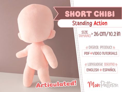 SHORT CHIBI - ACTION Standing (Pdf Sewing Pattern) Spanish - English instructions  (Instant download) Posable Articulated Skeleton Plush Chibi Plush Pattern, Chibi Doll Pattern, Articulated Skeleton, Skeleton Plush, Chibi Plush, Chibi Doll, Anime Plush, Spanish English, Plush Pattern