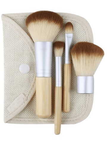 WOOD 4Pcs Portable Bamboo Makeup Brushes Set with Bag Eco Tools, Bamboo Makeup Brushes, Koleksi Makeup, Bamboo Makeup, Alat Makeup, Mini Brush, Bamboo Brush, Cosmetic Kit, Makeup Brush Kit