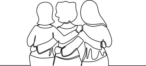 One continuous line drawing of group of women standing together showing their friendship. Friendship day. Single line draw design vector graphic illustration. Trio Drawing, Women Standing Together, One Continuous Line Drawing, Women Standing, Group Of Women, Single Line Drawing, Contour Drawing, Continuous Line Drawing, Friendship Day