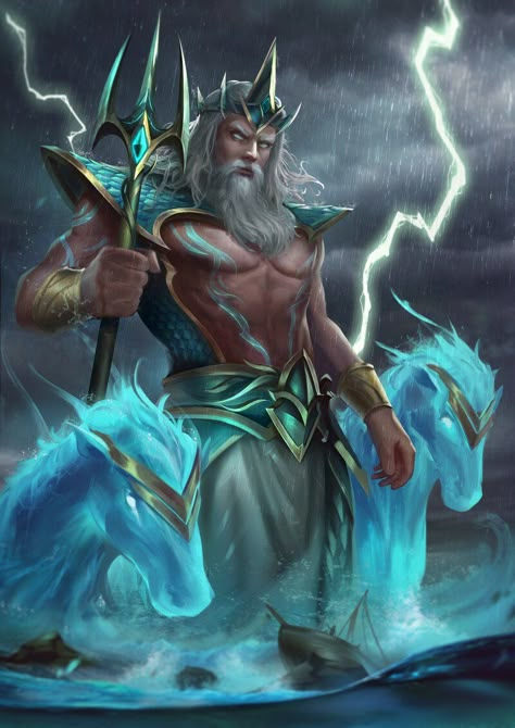 Poseidon Greek Mythology, Poseidon Tattoo, Greek Mythology Gods, Greek Mythology Tattoos, Gods Of Egypt, Roman Gods, Mythology Tattoos, Greek Gods And Goddesses, Greek And Roman Mythology