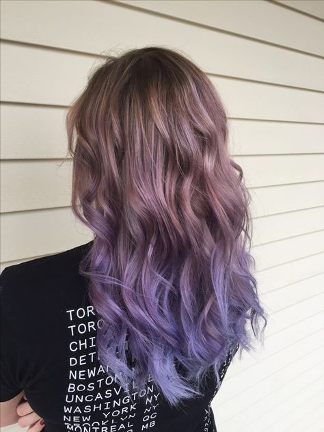 Brown Hair With Peek A Boo Highlights, Purple Hair With Tinsel, Balayage Hair Purple Lavender, Light Brown Hair With Purple Tips, Lavender Ombre Hair, Purple Hair Ombre, Ombre Purple Hair, Lavender Hair Ombre, Light Brown Hair Balayage