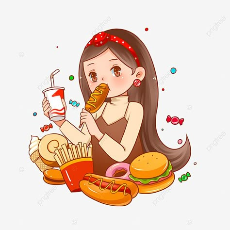 Foodie Girl Cartoon, Cute Eating Cartoon, Cartoon Eating Food, Eating Animation, Eat Cartoon, Chibi Eating, Foodie Cartoon, Food Cartoon Illustration, Cartoon Eating