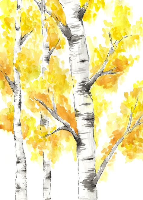 Quaking aspen watercolor printed on quality art paper at 11x14 inches.  Custom sizes also available! Please contact for more information. Aspen Painting, Quaking Aspen, Aspen Grove, Watercolor House Painting, Watercolor Art Landscape, Abc Book, Diy Watercolor Painting, Aspen Trees, Fall Watercolor