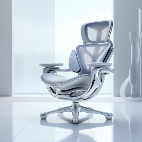 ultrarealistic image of a herman miller aeron chair, focus on a headrest, in a futuristic white room with tones of scattered around Futuristic Office Chair, Futuristic Office, Herman Miller Aeron, Aeron Chair, Herman Miller Aeron Chair, Future Office, Office Ornaments, Office Chair Design, Seat Design