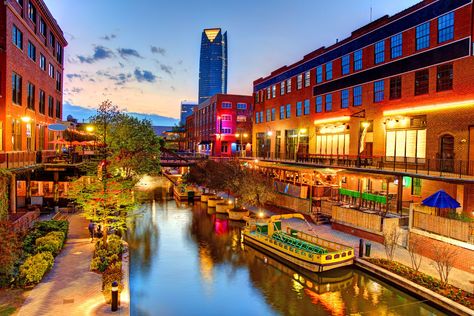 Best Things to Do in Bricktown, Oklahoma City Bricktown Oklahoma City, Bricktown Okc, Places To Visit In Oklahoma, Oklahoma City Things To Do, Downtown Oklahoma City, Oklahoma Travel, Water Taxi, Oklahoma State University, Oklahoma Sooners