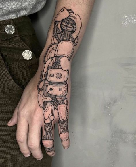 Cybernetic Hand Tattoo, Cyberpunk Hand Tattoo, Robot Hand Tattoo, Robotic Tattoo, Hanna Tattoo, Biomech Tattoo, Robot Tattoo, Tech Tattoo, Cyberpunk Tattoo