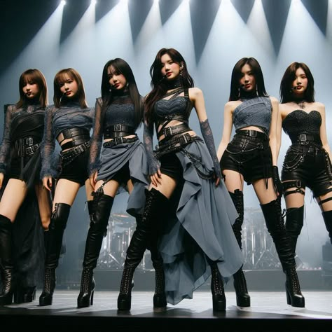 K Pop Black Outfit, Kpop Idols Black Outfits, Kpop Outfit Women, Kpop Idol Fashion Stage, Kpop Costume Outfits, Kpop Girlgroup Outfit Stage, Aesthetic Stage Outfits Kpop, Mamamoo Performance Outfits, Kpop Clothes Aesthetic