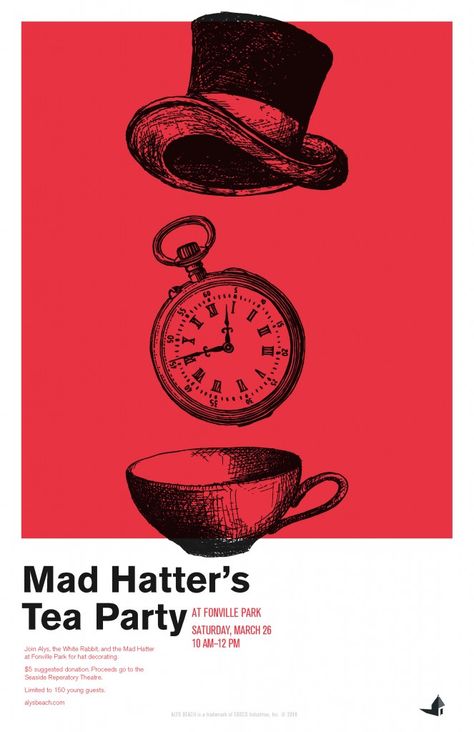 Tea Party Graphic Design, Tea Party Graphic, Theatre Poster Design Ideas, Mad Hatters Tea Party Ideas, Mad Hatter Design, Mad Hatter Tea Party Ideas, Tea Party Poster, Teacup Tattoo, Tea Poster