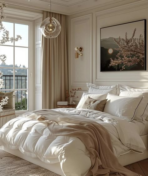 Bedroom Bookshelf Ideas, Spanish Bedroom, White Bedroom Design, Chic Bedroom Decor, Beige Bedroom, Guest Bedroom Decor, Gold Bedroom, Bedroom Renovation, Future Room