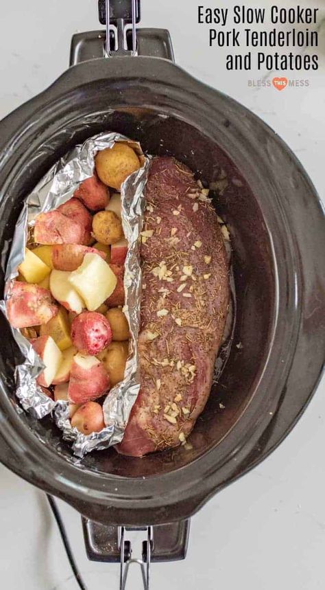 Pork Tenderloin And Potatoes, Tenderloin Crockpot, Pork And Potatoes, Crisp Potatoes, Crockpot Pork Loin, Dinner Crockpot, Crockpot Pork Tenderloin, Slow Cooker Pork Tenderloin, Crock Pot Potatoes