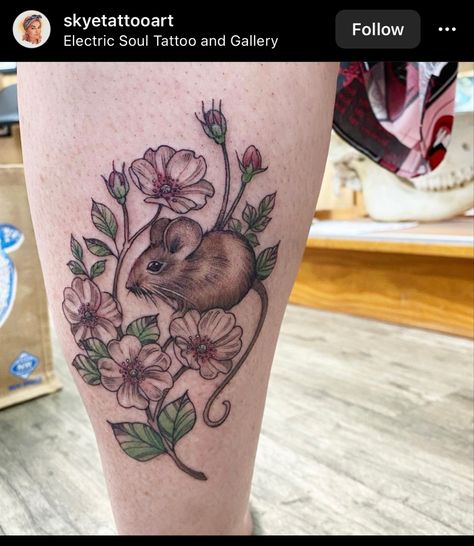 Mouse And Flower Tattoo, Mouse Holding Flower Tattoo, Mouse Tattoo Traditional, Mouse On Flower, Mouse Tattoo, Mum Tattoo, Wreath Tattoo, Moon Tattoos, Mouse Tattoos