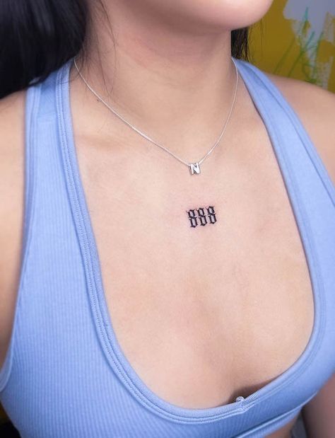 333 Chest Tattoo Female, Angel Number On Chest, 444 Tattoo On Chest, 777 Chest Tattoo Female, Angel Numbers Chest Tattoo, Angel Number Collar Bone Tattoo, 11 11 Chest Tattoo, 888 Neck Tattoo, 333 Tattoo Chest