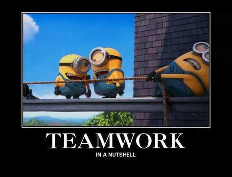 Teamwork Minion Meme, Meme Names, Funny Minion Memes, Minion Jokes, Teamwork Quotes, Minion Quotes, Minions Quotes, School Memes, Work Memes