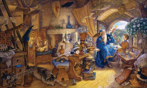 Merlin and Arthur Scott Gustafson, Arthurian Legend, Merlin And Arthur, Classic Fairy Tales, Detailed Paintings, Earth Design, The Night Before Christmas, Narnia, Wizard