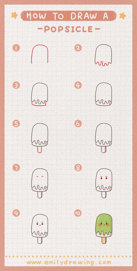 Learn how to draw a popsicle with this easy step by step tutorial. It's perfect for those that want to draw the entire body. - Enjoy Art and have fun being creative and becoming an artist! ❤ How To Draw A Popsicle, Inspiring Doodles, Popsicle Drawing, Cloud Tattoos, Draw Kawaii, Drawing 101, Easy Doodle, Illustration Styles, Drawing Tutorials For Kids