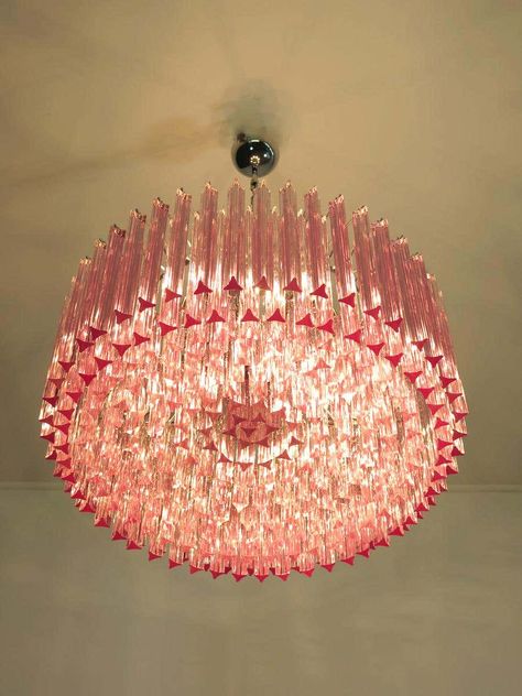 For Sale on 1stDibs - Triedri Murano glass chandelier, 265 pink prism A magnificent Murano glass chandelier, 265 pink triedri on crome frame. This large midcentury Italian chandelier 90s Chandelier, 80s Chandelier, Heart Chandelier, Chrome Pink, Colorful Chandelier, Classic Wall Lights, Pink Chandelier, Glass Chandeliers, Crystal Wall Lighting