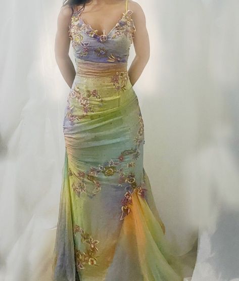 Cache Pastel Rainbow Unicorn Gown Evening Dress Silk Runaway Bride Dresses, Multicolor Prom Dress, Joy Rainbow Dress, Rainbow Prom Dress, Pastel Rainbow Dress, Rainbow Gown, Multi Color Prom Dress, Pearl Market, Rainbow Wedding Dress