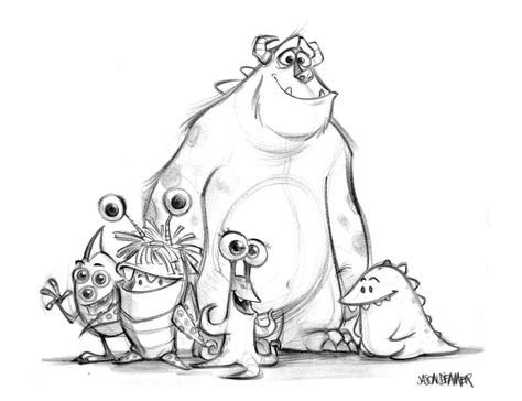 Monsters Inc Characters, Disney Sketchbook, Disney Doodles, Animation Sketches, Disney Concept Art, Disney Sketches, Monsters Inc, Cartoon Dog, Disney Drawings