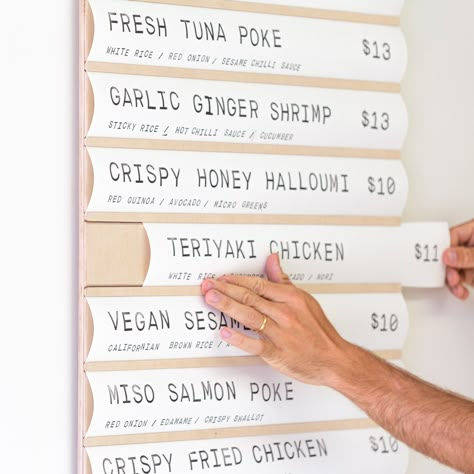 Cafe Signage, Menu Signage, Menu Board Design, George And Willy, Miso Salmon, Hanging Drying Rack, Tuna Poke, Menu Boards, Paper Dispenser