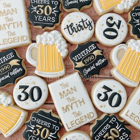 Little Cookie Crumbles on Instagram: “30th Birthday Cookies!🍻🎉 . . . #sugarcookie #sugarcookies #royalicing #cookie #cookies #royalicingcookies #decoratedcookies…” Beer Cookies, Beer Birthday Party, Surprise 30th Birthday, 30th Birthday Men, 30th Bday Party, Birthday Cheers, 30th Bday, Beer Birthday, Birthday Cakes For Men