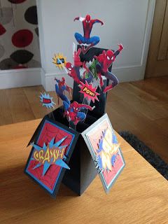 Spiderman Cards, Spiderman Card, Exploding Box Card, Super Hero Birthday, Pop Up Box, Pop Up Box Cards, Christmas Sentiments, Boy Cards, Cute Gift Ideas