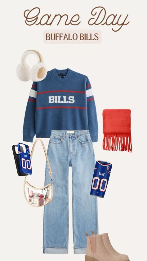 Get game-day ready with our Buffalo Bills football game day outfit season fits! From iconic jerseys to cozy hoodies and stylish accessories, we’ve got the perfect outfits to showcase your Bills pride. Personalize your outfit with your name or favorite player’s number for that extra special touch. Whether you’re at Highmark Stadium or watching from home, you’ll be supporting the Bills in style all football season long! Buffalo Bills Game Day, Football Game Day Outfit, Fan Outfits, Buffalo Bills Game, Bills Mafia, Gameday Outfits, Buffalo Bills Football, Bills Football, Football Game Outfit