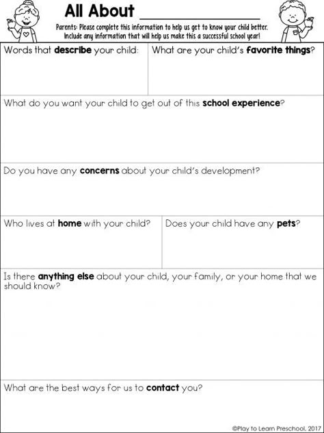 Getting to know your child Questionnaire Preschool Questionnaire, Parent Questionnaire Preschool, Getting To Know Your Child Preschool, Get To Know Students Questionnaire, Preschool Get To Know You Sheet, Getting To Know Your Child, Getting To Know Your Child Parent Survey, Tell Me About Your Child Form, Parent Questionnaire About Child