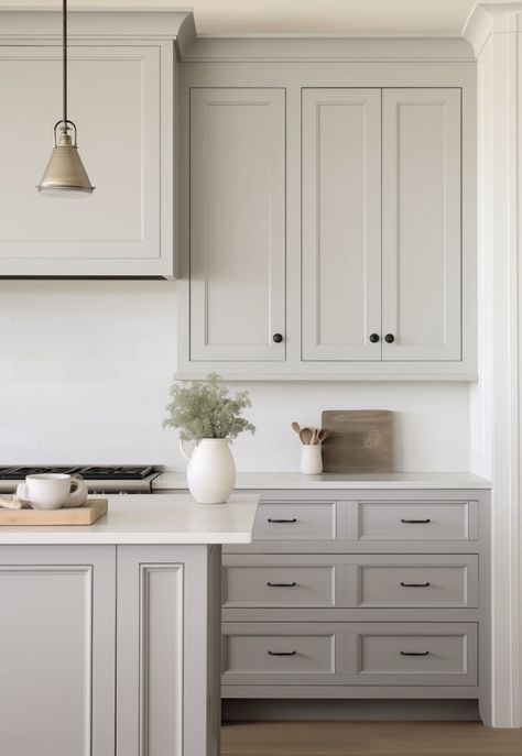 Sherwin Williams Agreeable Gray Kitchen, Agreeable Gray Kitchen, Agreeable Gray Kitchen Cabinets, Agreeable Gray Sherwin Williams Kitchen, Dark Brown Hardwood Floors, Sherwin Williams Perfect Greige, Sherwin Williams Agreeable Gray, Greige Kitchen Cabinets, Neutral Kitchen Colors