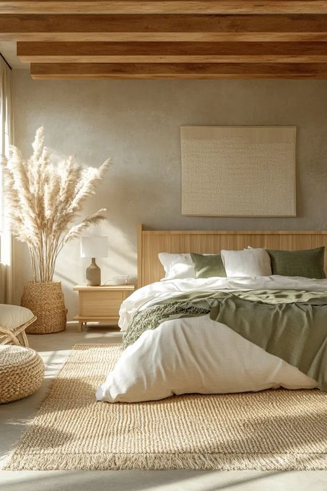 Natural Comfort: 40 Organic Modern Bedroom Designs You'll Love Costa Rica Bedroom Ideas, Tulum Bedroom, Organic Minimalist Home, Organic Modern Bedroom, Burnt Orange Pillows, Organic Bedroom, Japandi Bedroom, Taupe Walls, Moody Bedroom