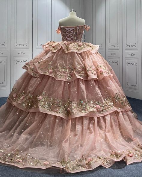 Tiered Rose Gold Quinceanera Dress Sequin Sweetheart Neck Vestidos De 15 Anos Crystal Off Shoulder Instagram Gown #rosegold #girls #quincedress #15años #crystal Sweet 16 Rose Gold Dress, Rose Gold Quinceanera Dress, Gold Quinceanera Dress, Sweet 16 Rose Gold, Rose Gold Quinceanera Dresses, Gold Quinceanera, Rose Gold Quinceanera, Quinceanera Dresses Gold, Rose Gold Dress