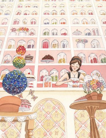 Beautiful watercolor candy shop by picture book illustrator Sandra Salsbury. Click too see it in-progress. Watercolor Candy, Font Illustration, Shop Layout, Beautiful Watercolor, Candy Shop, Children's Book Illustration, Food Illustrations, My New Room, Art Stuff