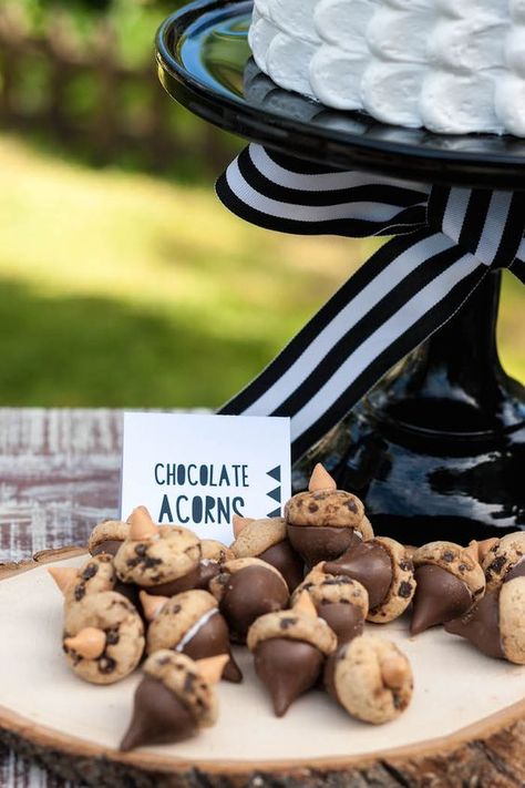 Chocolate Acorns, Man Birthday Party, Camping Theme Birthday, Lumberjack Birthday Party, Lumberjack Birthday, Camping Birthday Party, Camping Parties, Mens Birthday Party, Woodland Birthday