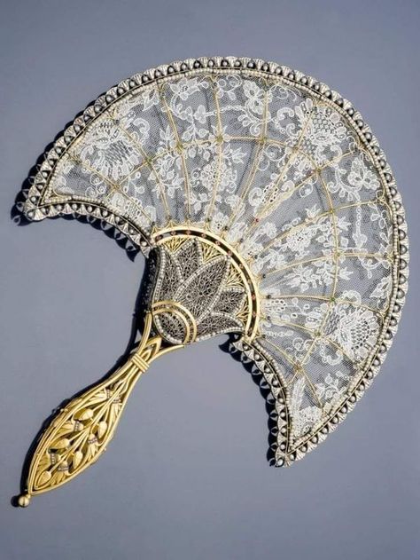 Art Deco, Art Nouveau & 20.(late 19.)Century Decoratif Arts Share  Group | An antique 18k gold,lace,diamond and gem-set fan,1910's. | Facebook Hand Fan Design, Victorian Fan, Antique Accessories, Royal Core, Antique Fans, Vintage Fan, Diy Fan, Vintage Fans, Hand Fans