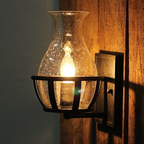 Rustic Wall Sconces, Bottle Wall, Jar Lights, Barn Lighting, Rustic Lighting, Luminaire Design, Seeded Glass, Rustic Walls, Decoration Design