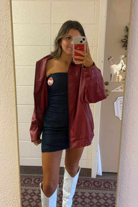 Houser Mini Dress Denim curated on LTK Concert Outfit Ideas With Boots, Txst Game Day Fits, South Carolina Gamecocks Gameday Outfit, Satin Dress Cowboy Boots, Iowa State Gameday Outfit, Cold College Football Outfit, Red College Game Day Outfit, Maroon Gameday Outfit, Nebraska Game Day Outfit