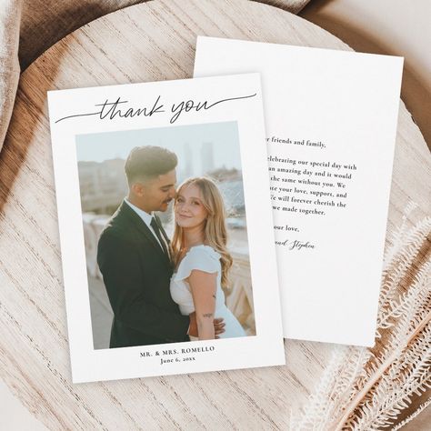 Modern Script Simple Photo Wedding Thank You Card Photo Thank You Cards, Simple Photo, Wedding Essentials, Photo Wedding, Heart Wedding, Kids Stationery, Wedding Thank You Cards, Wedding Thank You, Simple Weddings