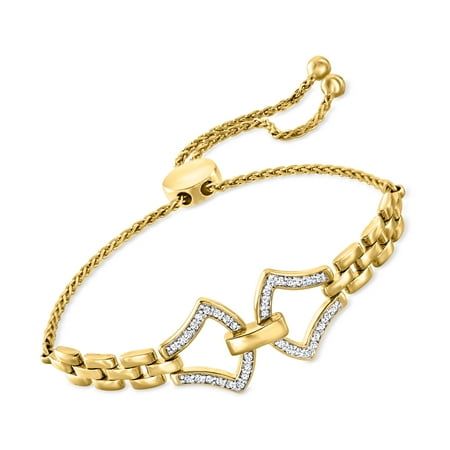 Ross-Simons is always looking for new ways to reinvent essential jewelry styles. This bolo bracelet is a real treat for those who like it luxe. Features a strand of polished panther links, met with larger .25 ct. t.w. round diamond-studded links at the center, stationed on an adjustable wheat chain. Crafted in 18kt yellow gold over sterling silver. Fits most wrists. Diamond panther-link bolo bracelet. Each Ross-Simons item arrives in a fine jewelry presentation box. Shop Ross-Simons jewelry risk Essential Jewelry, Lapis Jewelry, Silver Fits, Bolo Bracelet, Jewelry Styles, Diamond Birthstone, Diamond Bangles Bracelet, Jewelry Essentials, Sterling Jewelry