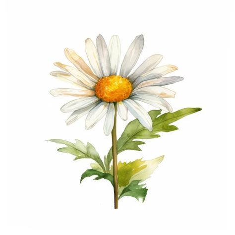 Hellonage | Freepik Chamomile Drawing, Chamomile Watercolor, Daisies Illustration, Daisy Watercolor, Daisy Drawing, Daisy Daisy, Drawing Color, Psd Icon, Vector Photo