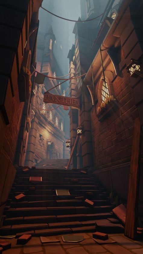 Fantasy Alleyway Art, City Alleyway Drawing, Steampunk Alleyway, Dystopian Alleyway, Alleyway Concept Art, Fantasy Urban City, Fantasy City Illustration, Victorian Alleyway, Fantasy Alleyway