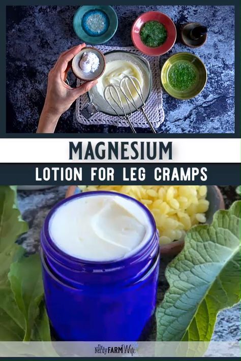 Naturally soothe leg cramps, growing pains, and restless legs with this DIY herb-infused magnesium lotion recipe. Magnesium Lotion Recipe, Magnesium Lotion, Lotion Recipe, Restless Legs, Diy Lotion, Let It Burn, Pretty Candle, Growing Pains, Leg Cramps