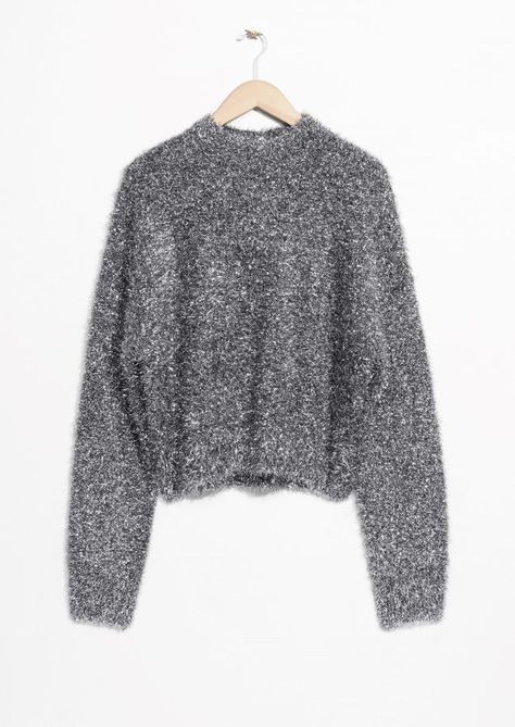 & Other Stories image 1 of Lurex Knit Sweater in Silver & Other Stories, Lurex Sweater, Lurex Knit, Silver Sweater, Metallic Knit, Fuzzy Sweater, Fashion Story, Winter Wear, Bags Accessories